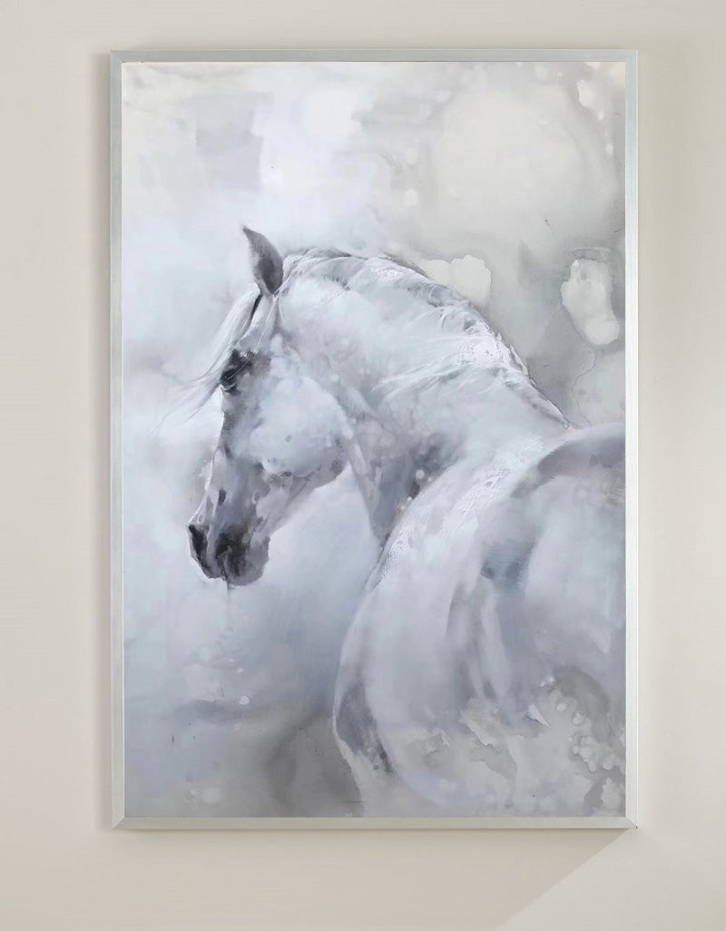 Large White Abstract Horse Painting ANH08 - Neutralighting