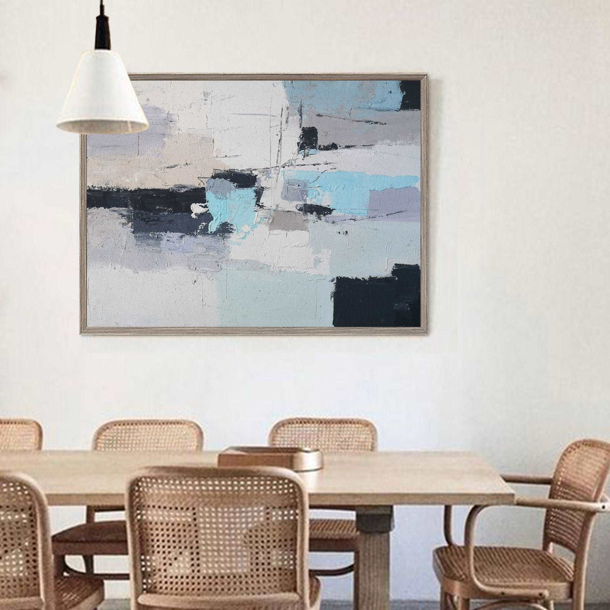 Modern Grey Blue Abstract Canvas Painting