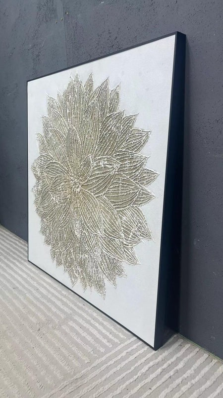 Wall Art Radial Floral Leaf Neutral Line