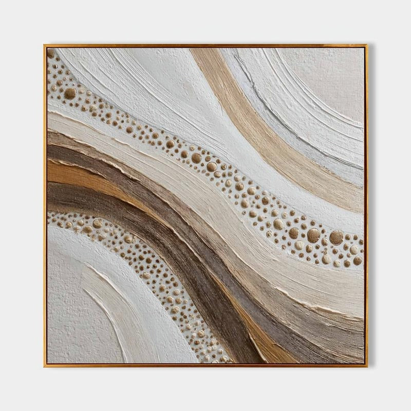 Wall Art Minimalist 3D Gold Dotted Flowing Waves