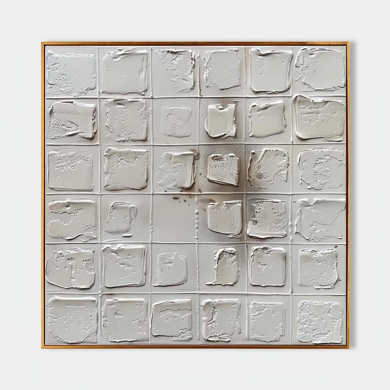 Wall Art Neutral Grid Textured Relief