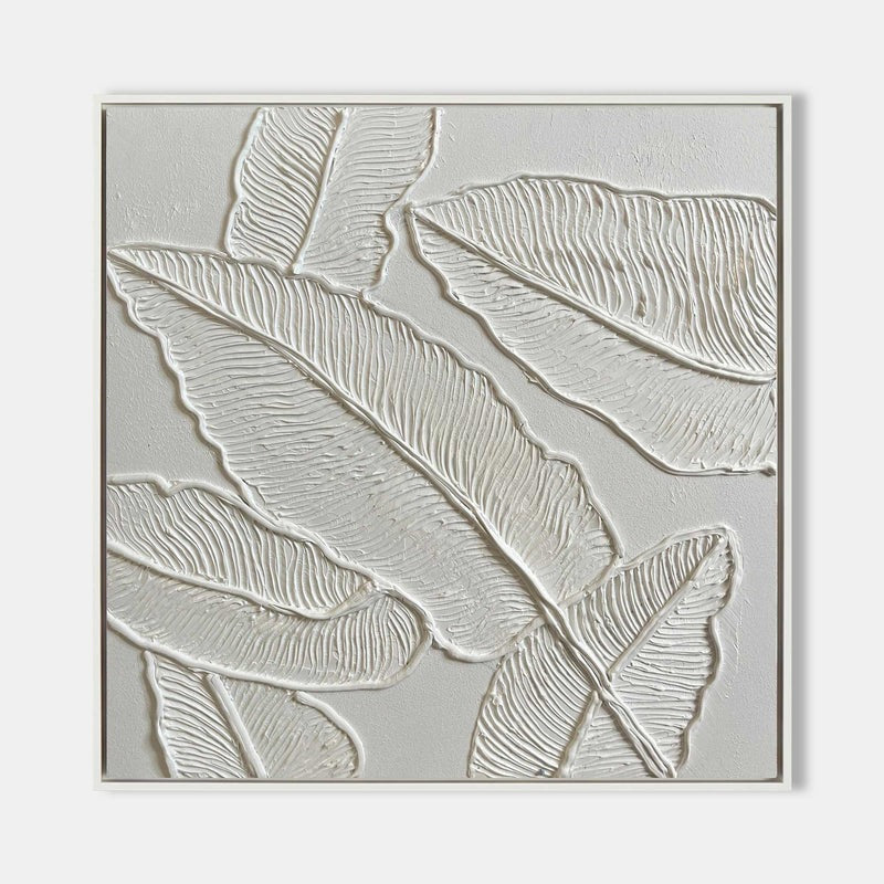 Plaster Art White 3D Leaf Texture Painting