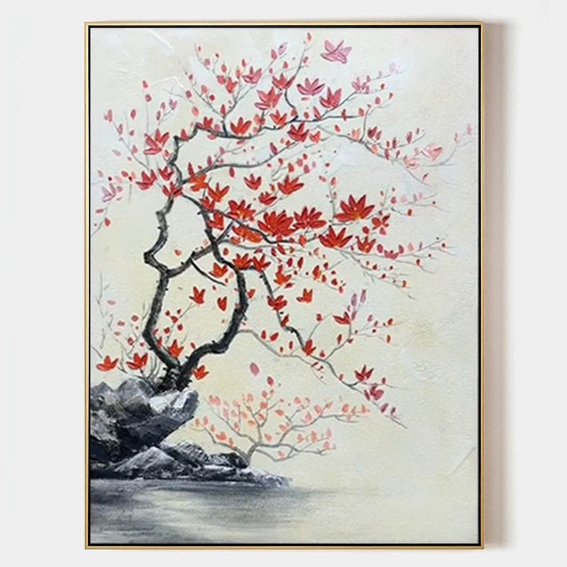 Wall Art Oriental Maple Blossom Rock Landscape