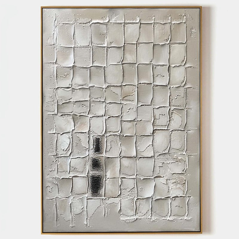 Wall Art Neutral Grid Plaster Painting