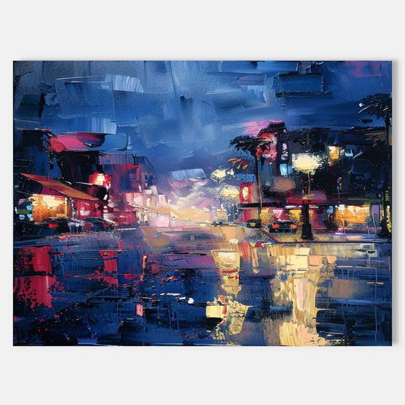 Wall Art Vibrant Rainy Night Cityscape