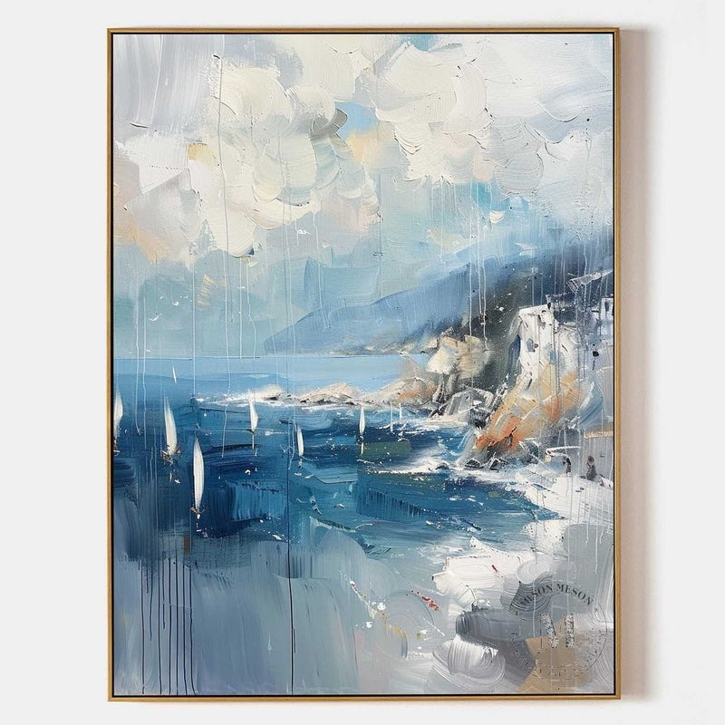 Wall Art Coastal Sailboats Rainy Seascape