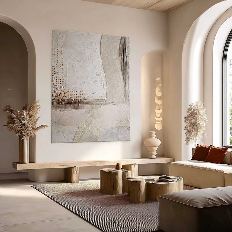 Wall Art Minimalist 3D Gold Dotted Flowing Waves