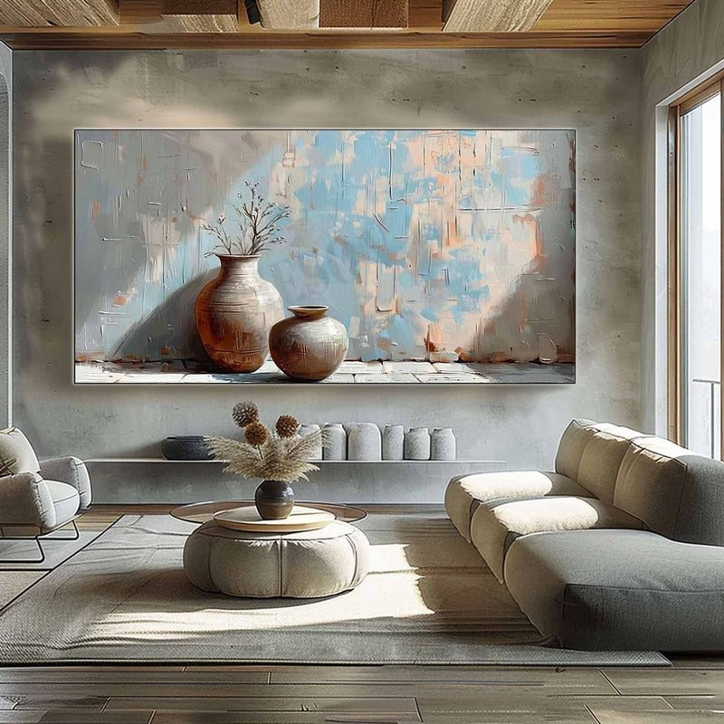 Wall Art Panoramic Ceramic Vase Duo Wabi-Sabi