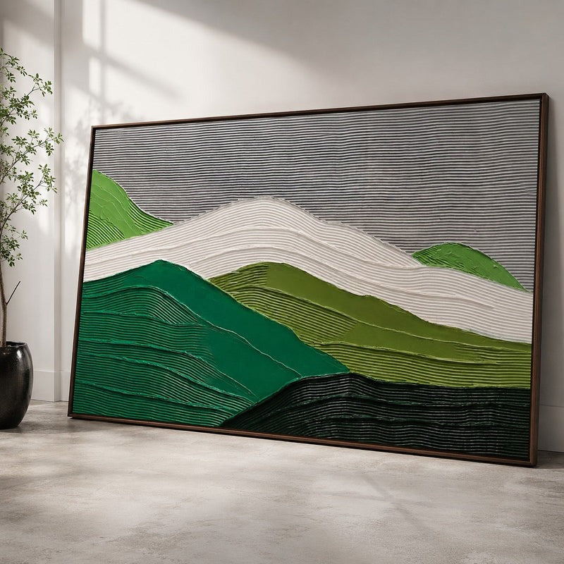 Plaster Art Layered Green White Landscape Textured