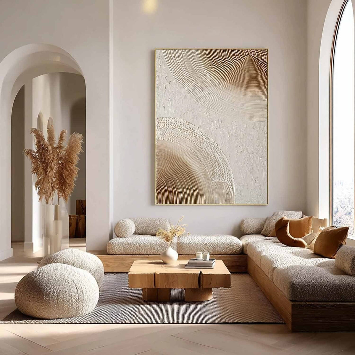 Wall Art Minimalist 3D Beige Dotted Abstract Flowing
