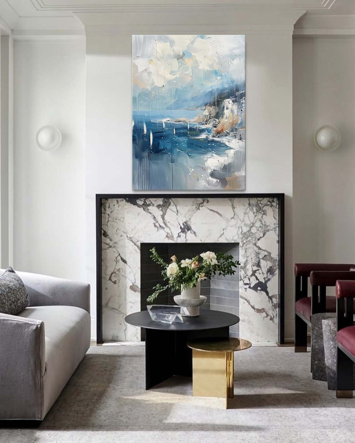 Wall Art Coastal Sailboats Rainy Seascape