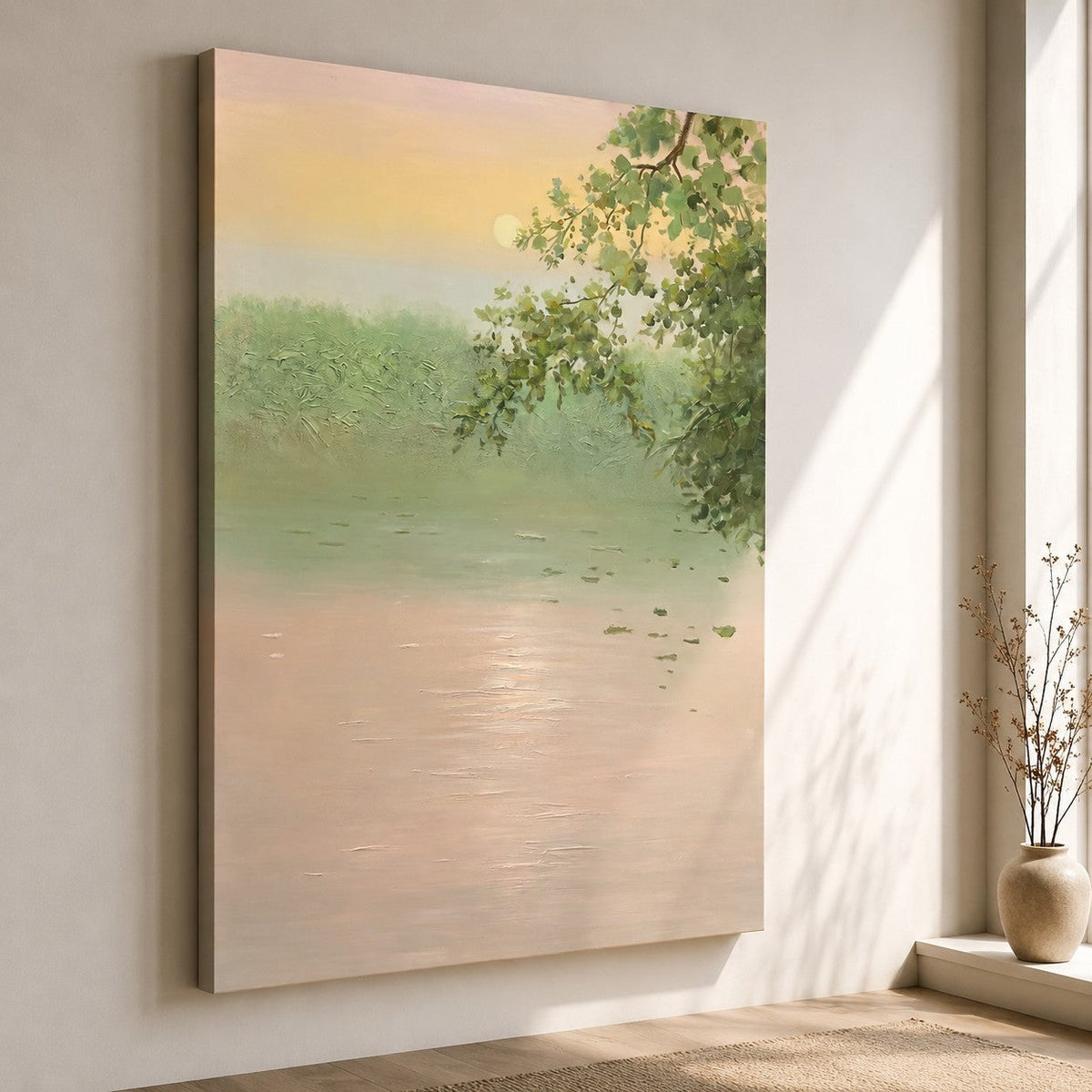 Wabi-Sabi Wall Art Soft Pastel Lake Landscape