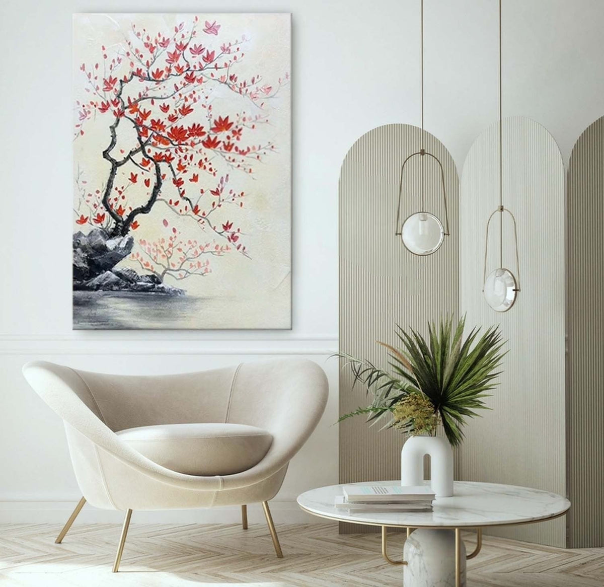 Wall Art Oriental Maple Blossom Rock Landscape