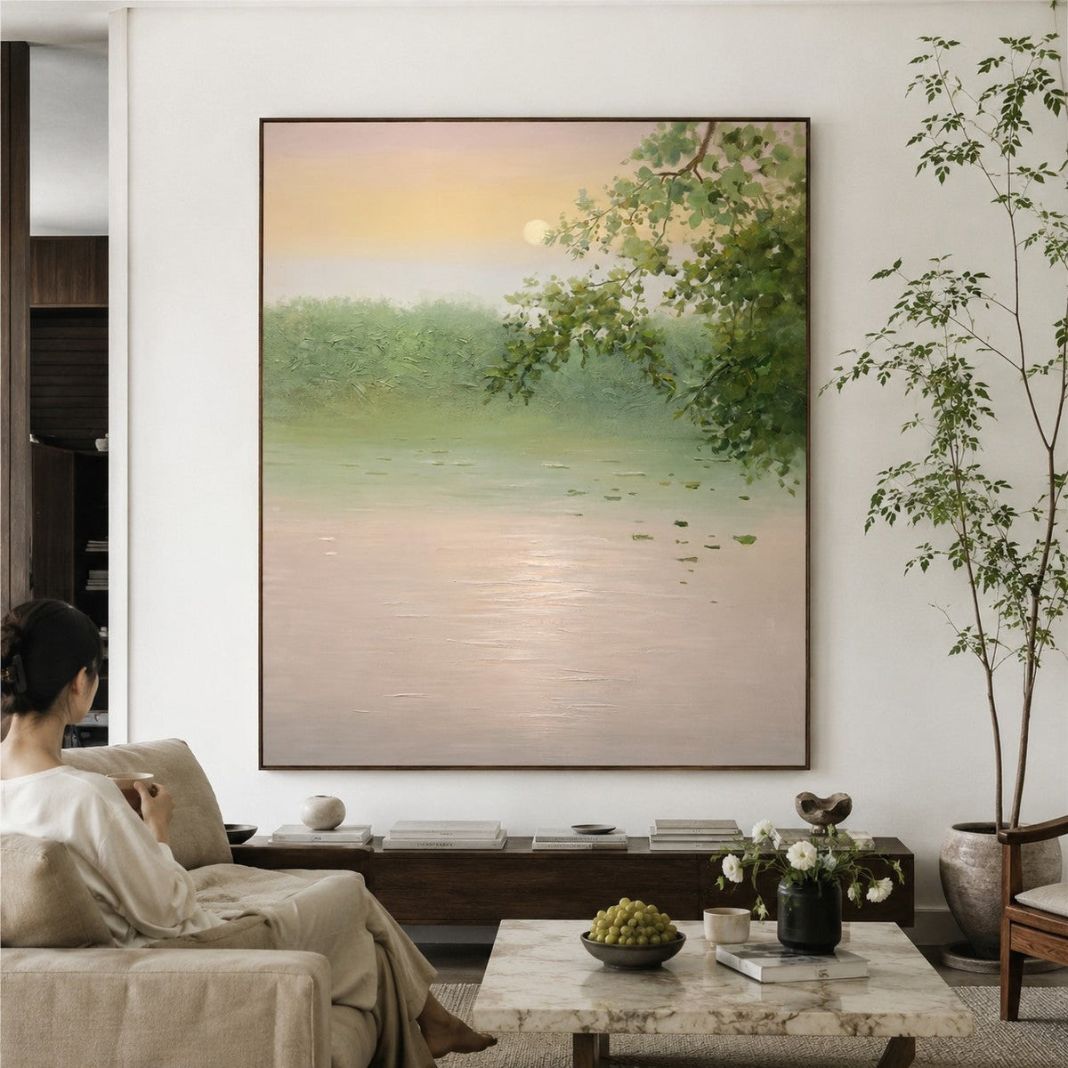 Wabi-Sabi Wall Art Soft Pastel Lake Landscape
