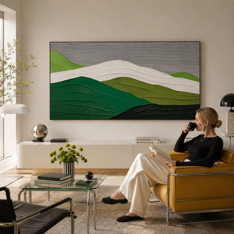Plaster Art Layered Green White Landscape Textured