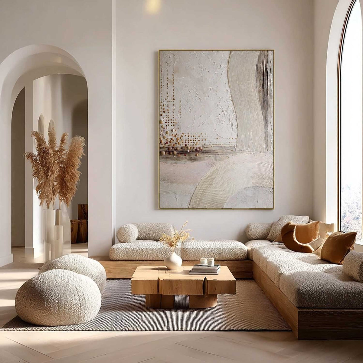 Wall Art Minimalist 3D Gold Dotted Flowing Waves