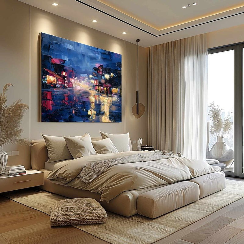 Wall Art Vibrant Rainy Night Cityscape