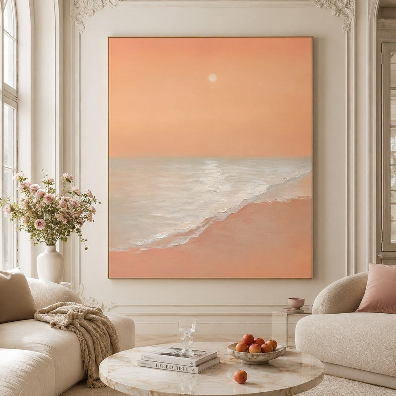 Wabi-Sabi Wall Soft Pink Beach Sunset Abstract Painting