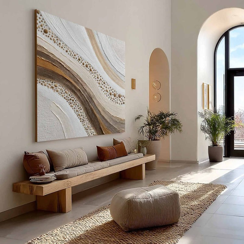 Wall Art Minimalist 3D Gold Dotted Flowing Waves