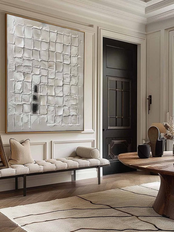 Wall Art Neutral Grid Plaster Painting