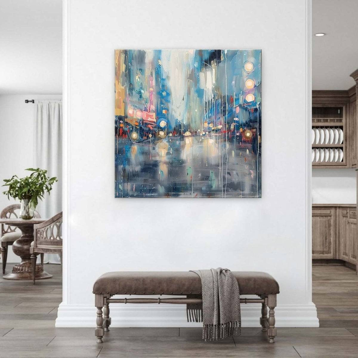 Wall Art Glowing City Lights Rainy Street