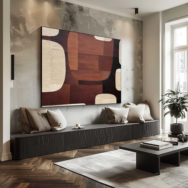 Wall Art Geometric Wood Grain Brown Beige