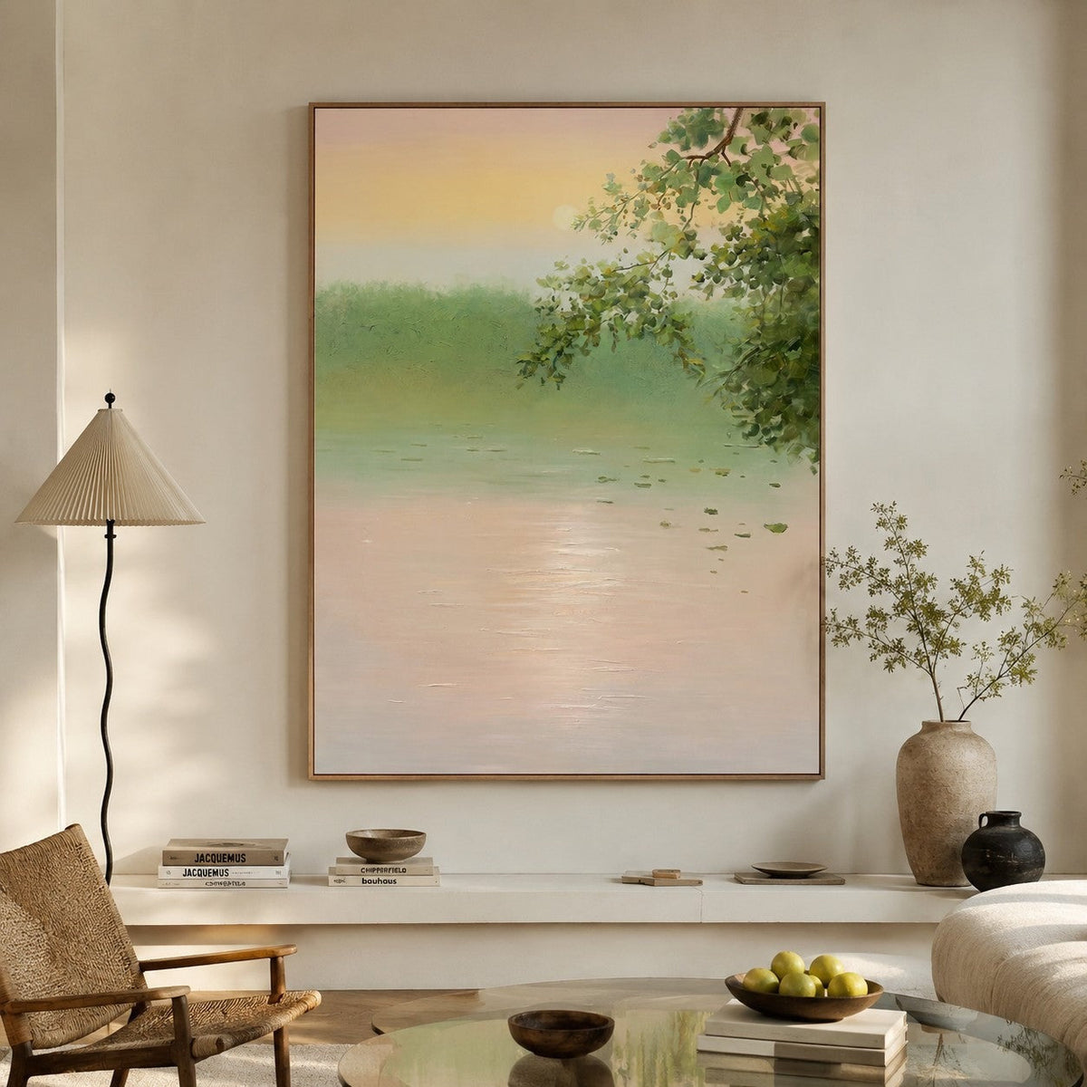 Wabi-Sabi Wall Art Soft Pastel Lake Landscape