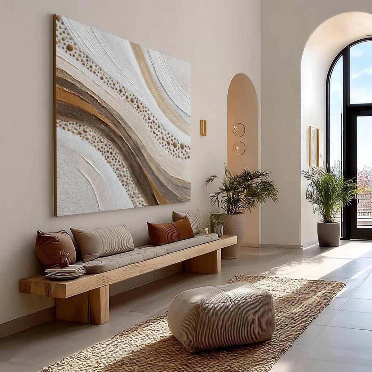 Wall Art Minimalist 3D Gold Dotted Flowing Waves