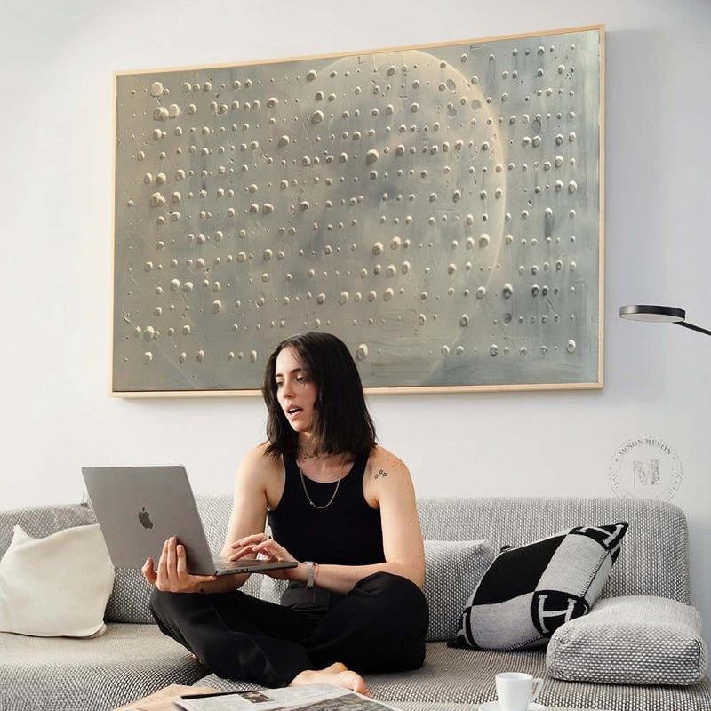 Wall Art Neutral Dotted Moon Canvas Painting