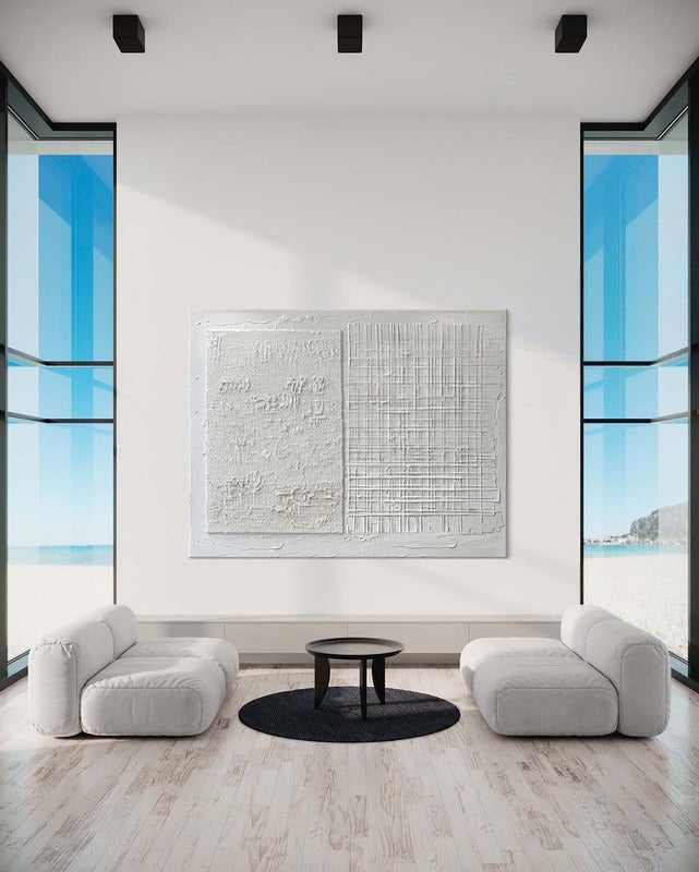 Wall Art White Split Grid Panel Canvas