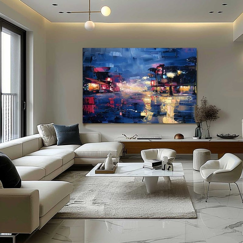Wall Art Vibrant Rainy Night Cityscape