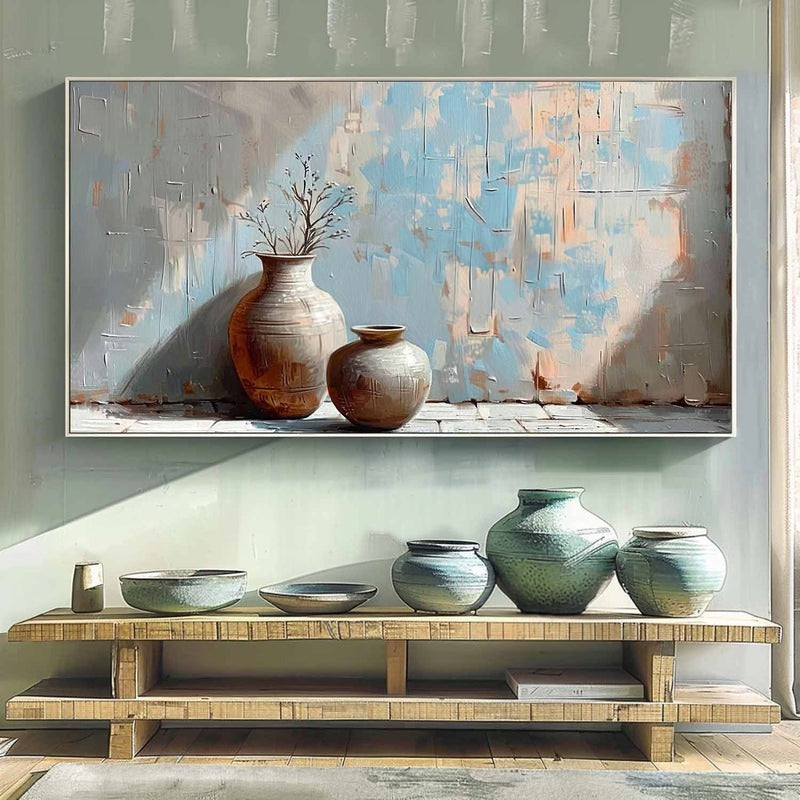 Wall Art Panoramic Ceramic Vase Duo Wabi-Sabi