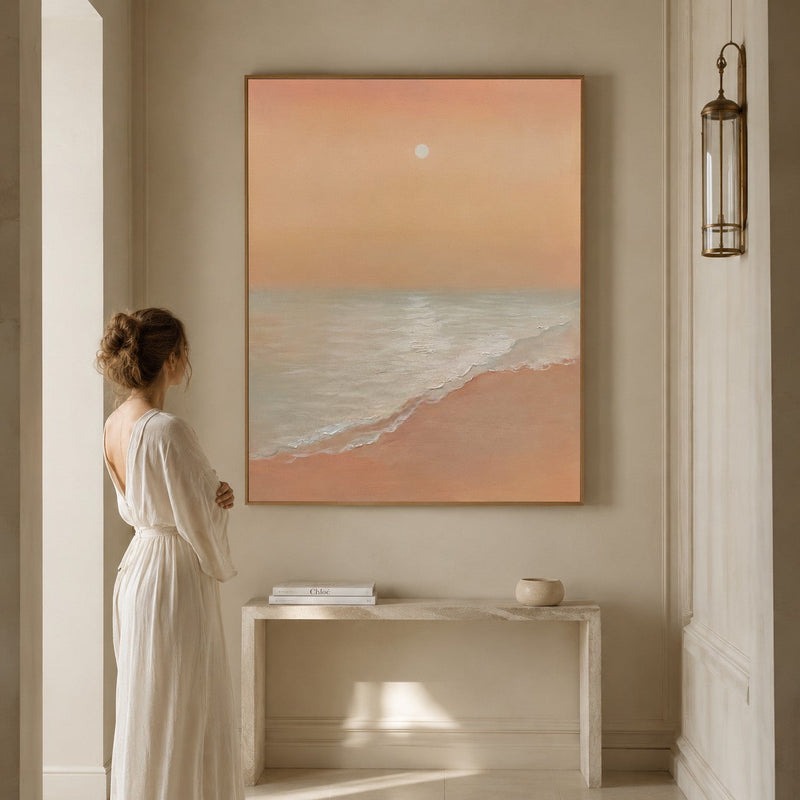 Wabi-Sabi Wall Soft Pink Beach Sunset Abstract Painting