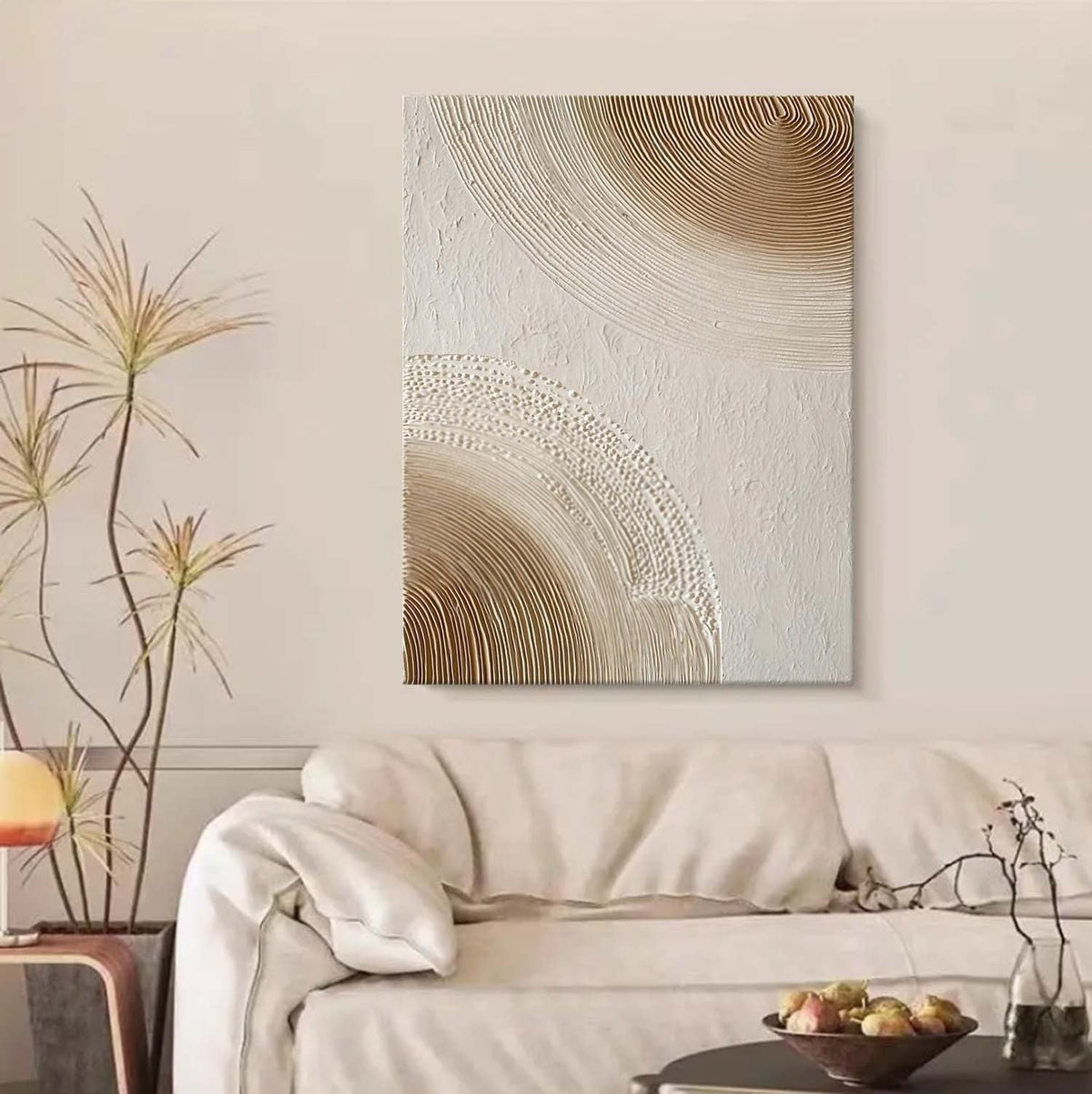 Wall Art Minimalist 3D Beige Dotted Abstract Flowing