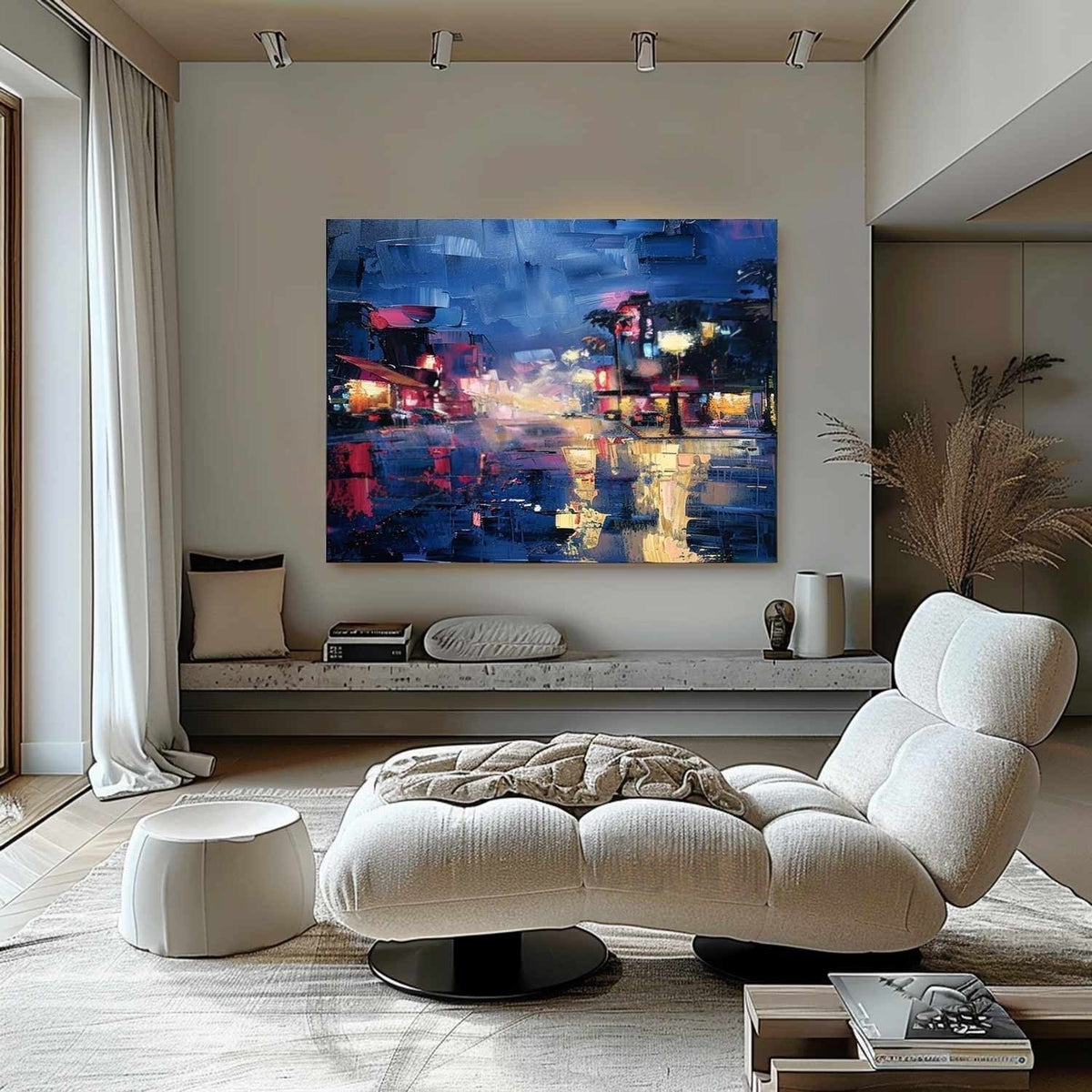 Wall Art Vibrant Rainy Night Cityscape