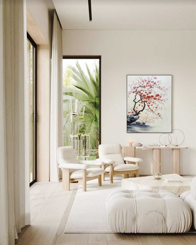 Wall Art Oriental Maple Blossom Rock Landscape