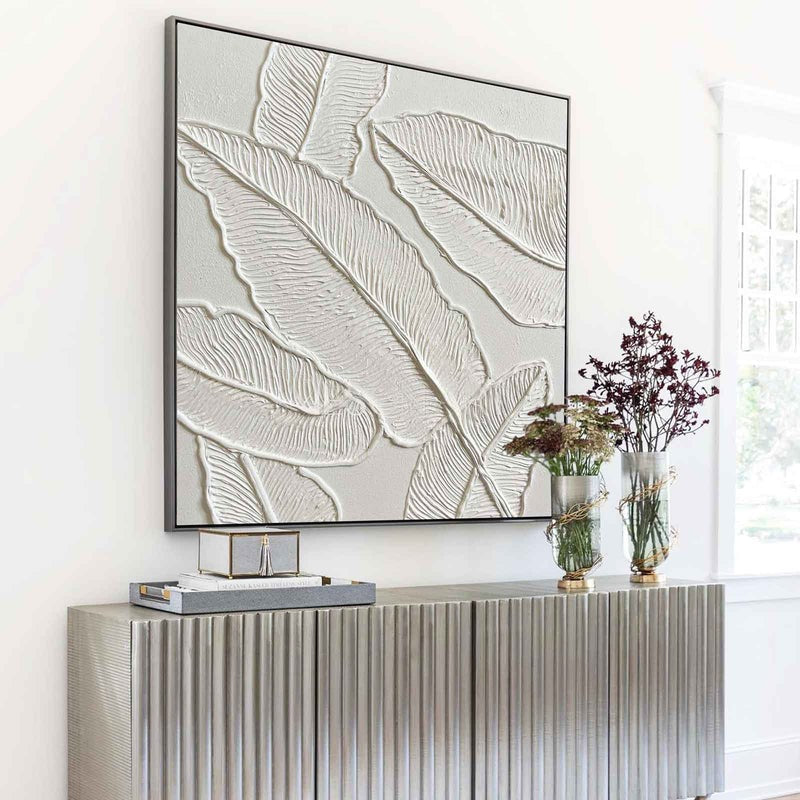Plaster Art White 3D Leaf Texture Painting