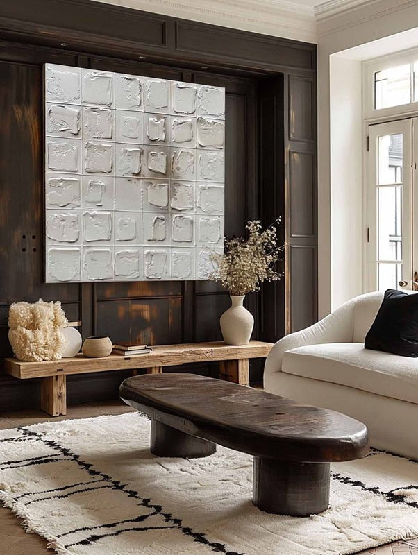 Wall Art Neutral Grid Textured Relief