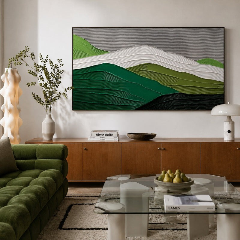Plaster Art Layered Green White Landscape Textured