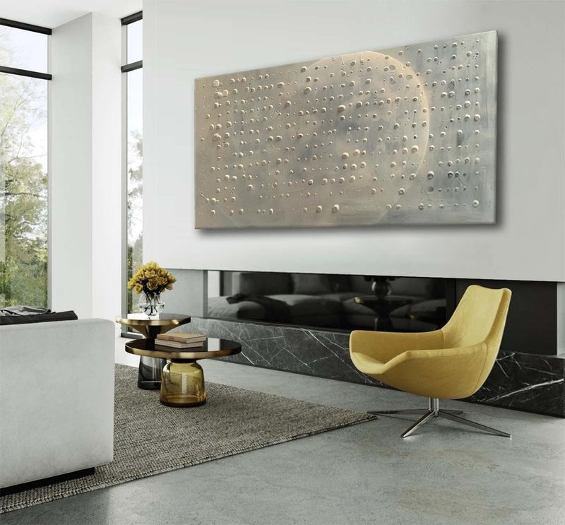 Wall Art Neutral Dotted Moon Canvas Painting