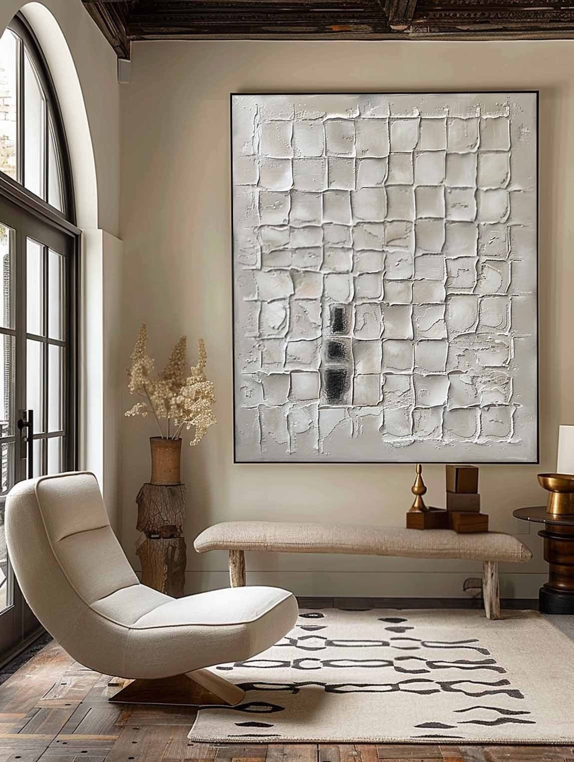 Wall Art Neutral Grid Plaster Painting