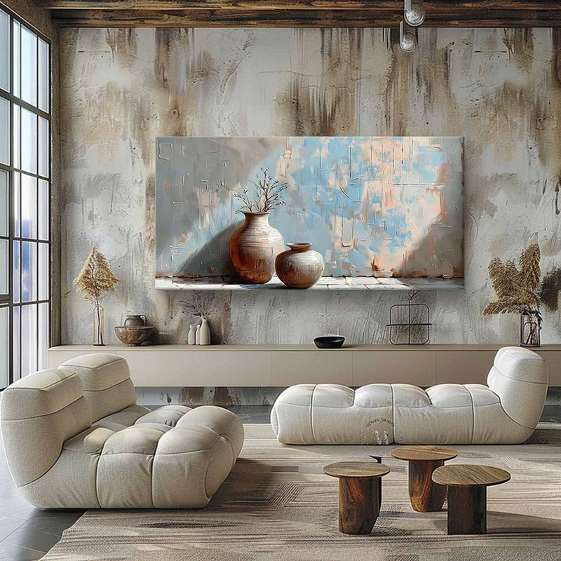 Wall Art Panoramic Ceramic Vase Duo Wabi-Sabi
