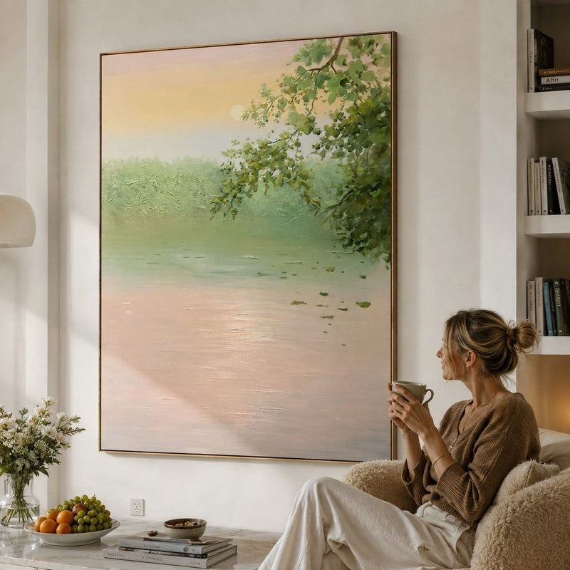 Wabi-Sabi Wall Art Soft Pastel Lake Landscape