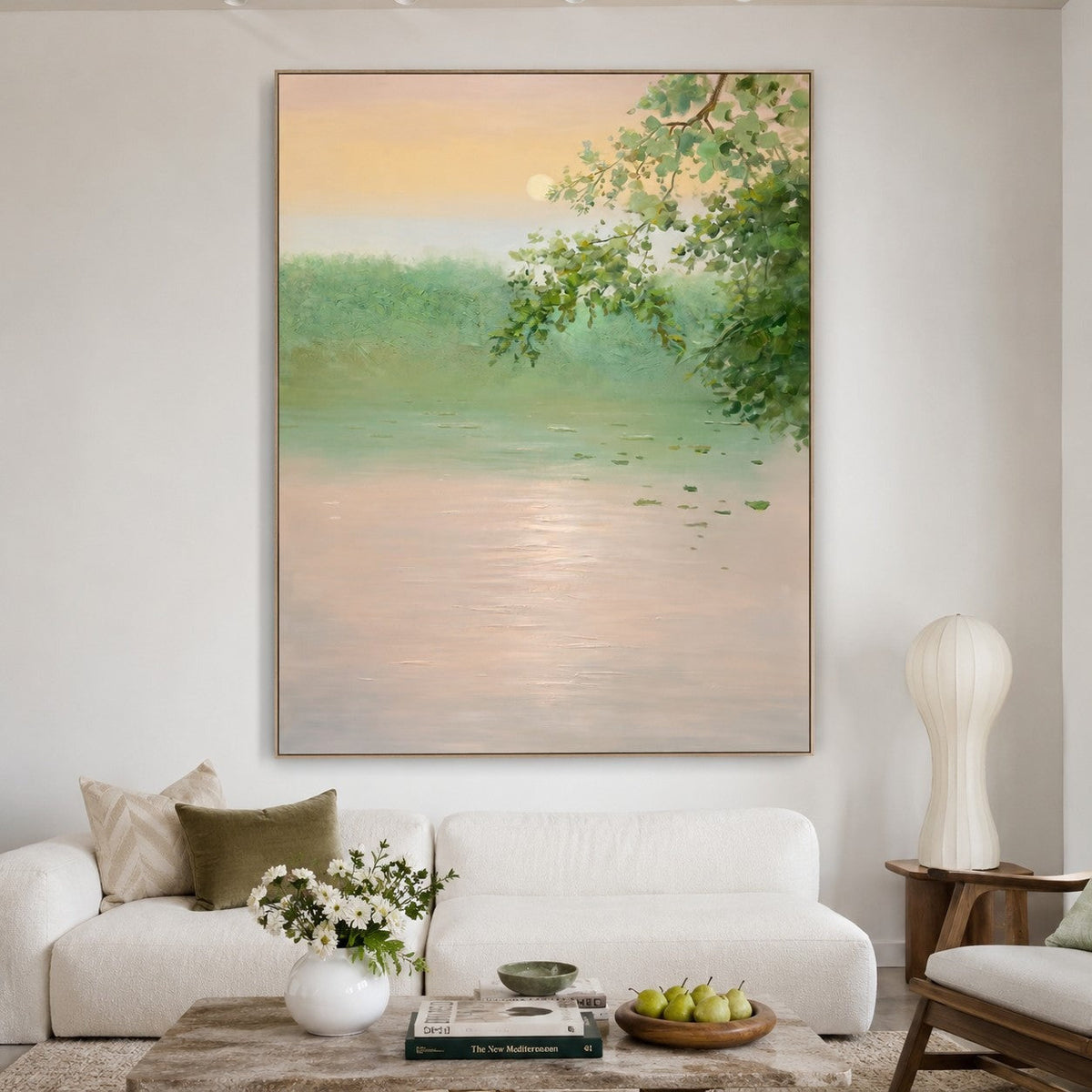 Wabi-Sabi Wall Art Soft Pastel Lake Landscape