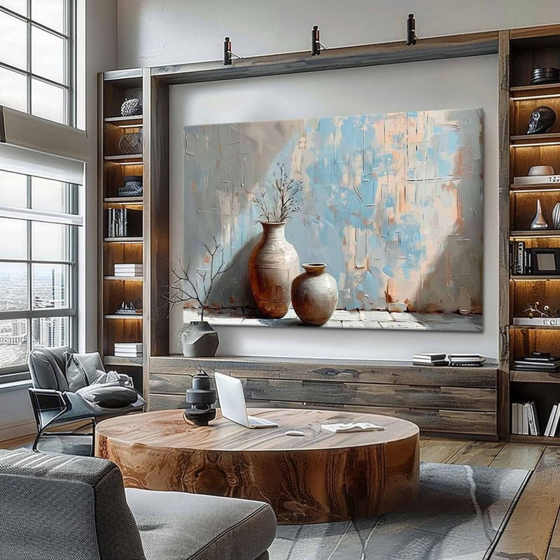Wall Art Panoramic Ceramic Vase Duo Wabi-Sabi
