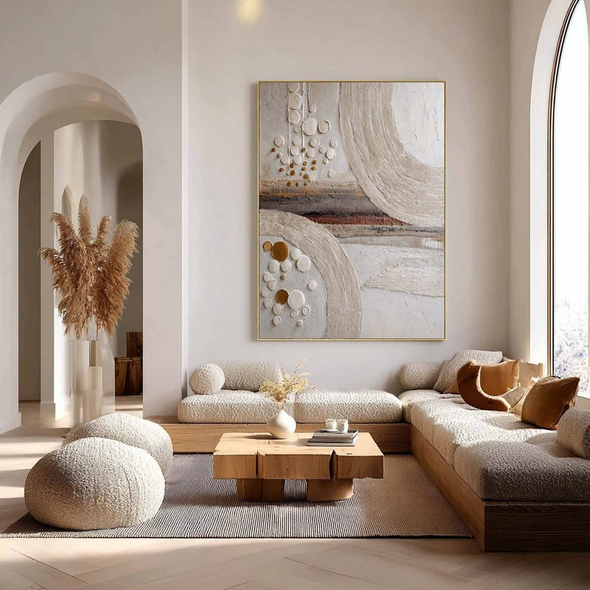 Wall Art Minimalist 3D Gold Circles Waves