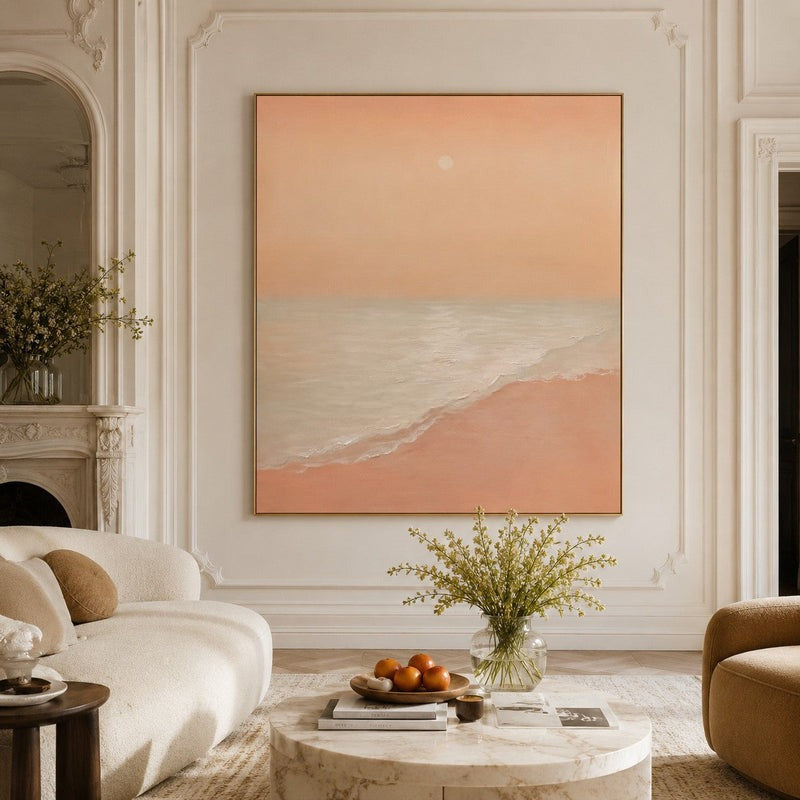 Wabi-Sabi Wall Soft Pink Beach Sunset Abstract Painting