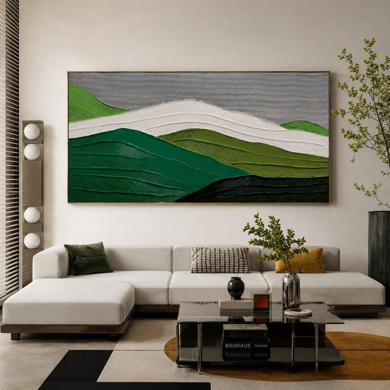 Plaster Art Layered Green White Landscape Textured