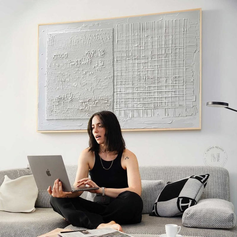 Wall Art White Split Grid Panel Canvas