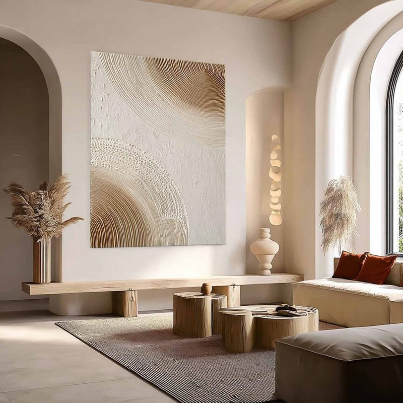 Wall Art Minimalist 3D Beige Dotted Abstract Flowing